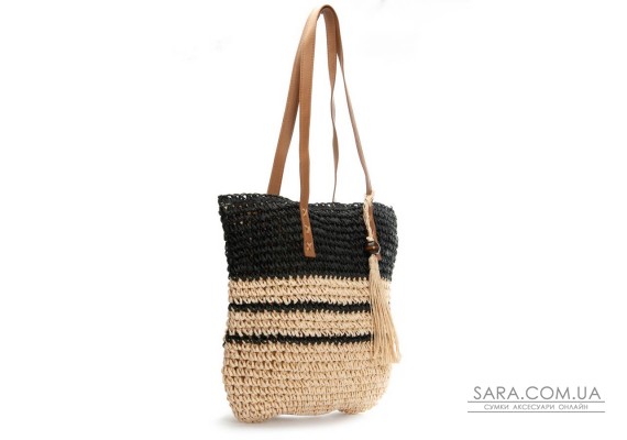Жіноча плетена сумка PODIUM 0006 black beige