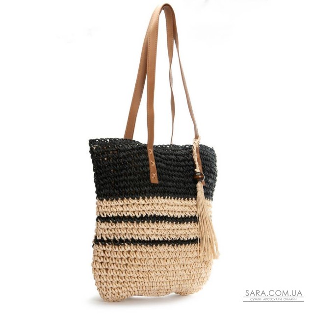 Жіноча плетена сумка PODIUM 0006 black beige Жіноча плетена сумка PODIUM 0006 black beige