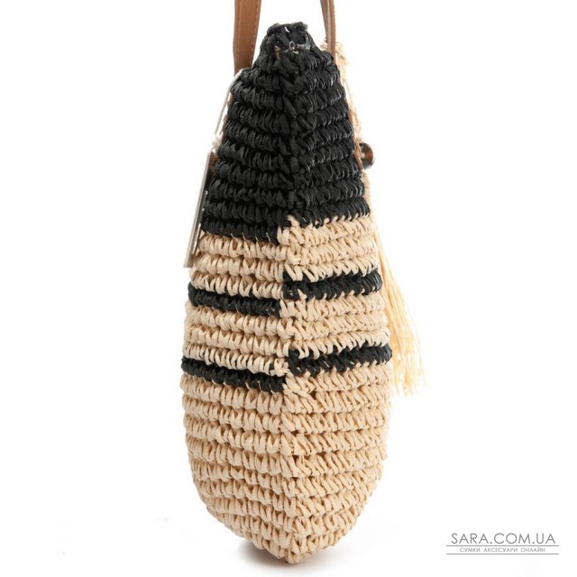 Жіноча плетена сумка PODIUM 0006 black beige Жіноча плетена сумка PODIUM 0006 black beige