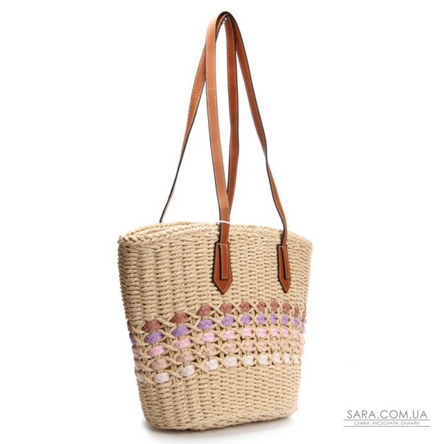 Жіноча плетена сумка PODIUM 6150 beige pink Жіноча плетена сумка PODIUM 6150 beige pink