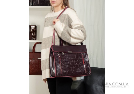 Сумка Женская Классическая кожа ALEX RAI 5052 bordo croco