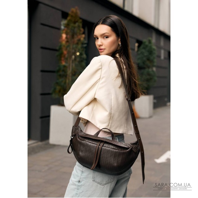 Жіноча шкіряна сумка бананка через плече Sambag StructureDart шоколад Жіноча шкіряна сумка бананка через плече Sambag StructureDart шоколад