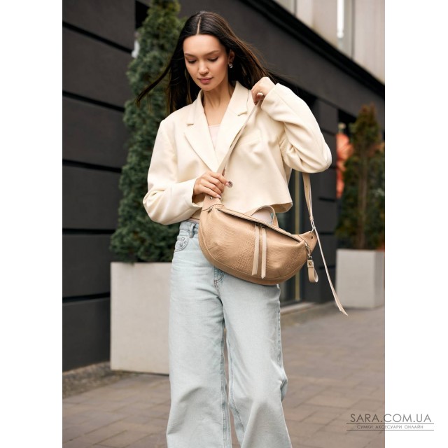 Жіноча шкіряна сумка бананка через плече Sambag StructureDart бежева Жіноча шкіряна сумка бананка через плече Sambag StructureDart бежева