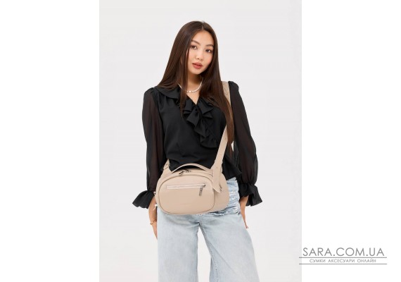 Сумка шкіряна через плече жіноча Sambag Grace бежева