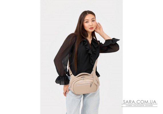 Сумка шкіряна через плече жіноча Sambag Grace бежева