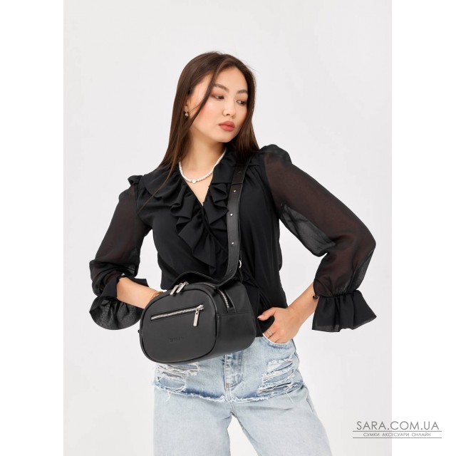 Сумка шкіряна через плече жіноча Sambag Grace чорна Сумка шкіряна через плече жіноча Sambag Grace чорна