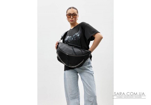 Жіноча чорна шкіряна cумка-бананка під ноутбук Sambag Urban Laptop