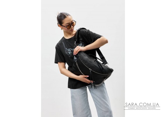Жіноча чорна шкіряна cумка-бананка під ноутбук Sambag Urban Laptop