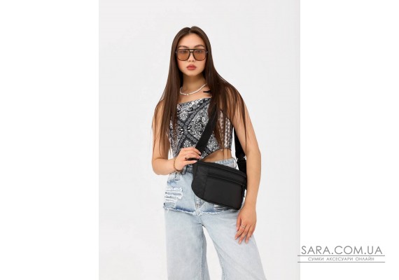Жіноча сумка на пояс бананка Sambag Tirso  Max чорний оксфорд