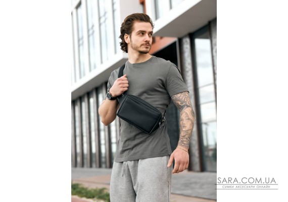 Чоловіча сумка бананка Sambag Harvi фактурна чорна