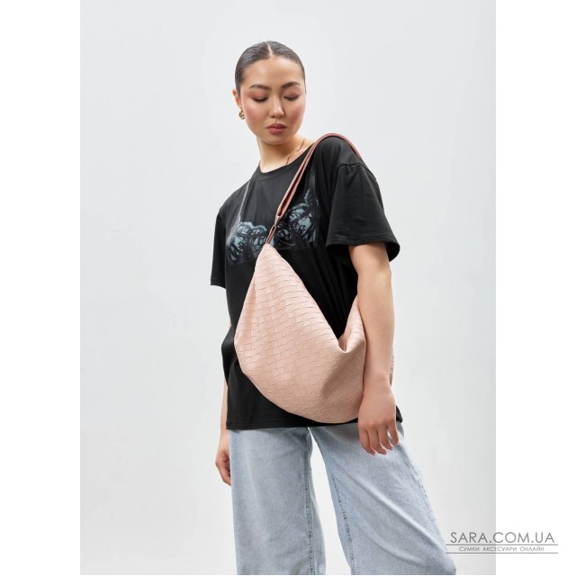 Жіноча сумка Sambag HOBO Bag-glove пудрова структурна Жіноча сумка Sambag HOBO Bag-glove пудрова структурна