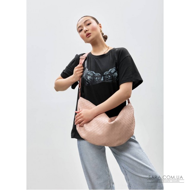 Жіноча сумка Sambag HOBO Bag-glove пудрова структурна Жіноча сумка Sambag HOBO Bag-glove пудрова структурна