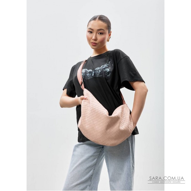 Жіноча сумка Sambag HOBO Bag-glove пудрова структурна Жіноча сумка Sambag HOBO Bag-glove пудрова структурна