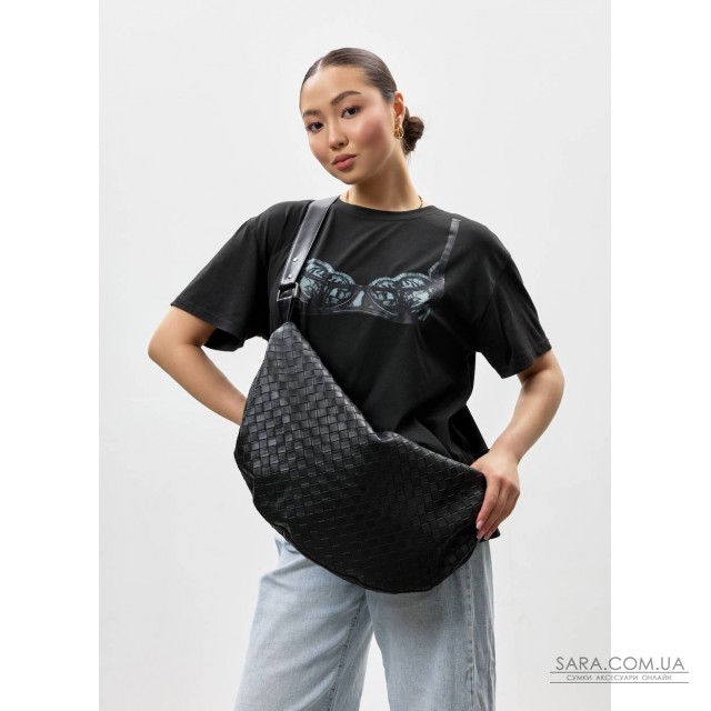 Жіноча сумка Sambag HOBO Bag-glove чорна структурна Жіноча сумка Sambag HOBO Bag-glove чорна структурна