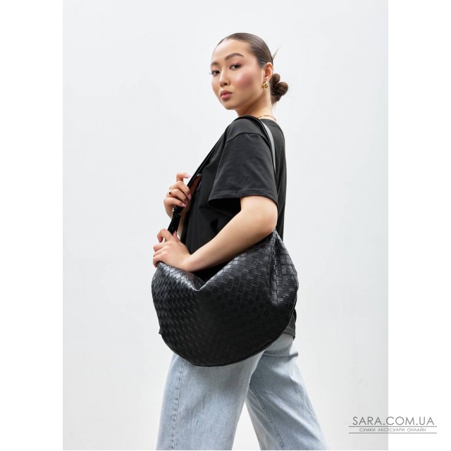 Жіноча сумка Sambag HOBO Bag-glove чорна структурна Жіноча сумка Sambag HOBO Bag-glove чорна структурна