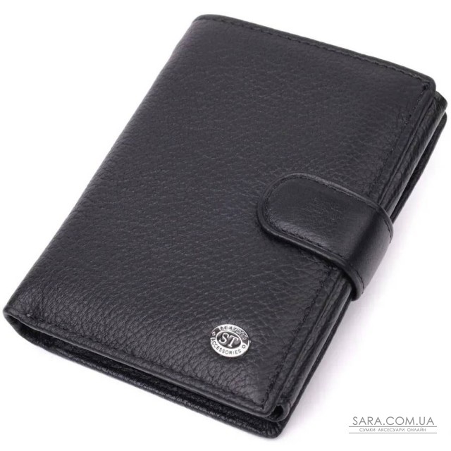 Солідний чоловічий гаманець з натуральної шкіри ST Leather 22467 Чорний Солідний чоловічий гаманець з натуральної шкіри ST Leather 22467 Чорний