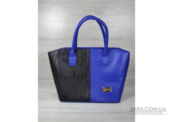 Класична жіноча сумка «Дві змійки “ електрик з вставкою чорний крокодил WeLassie
