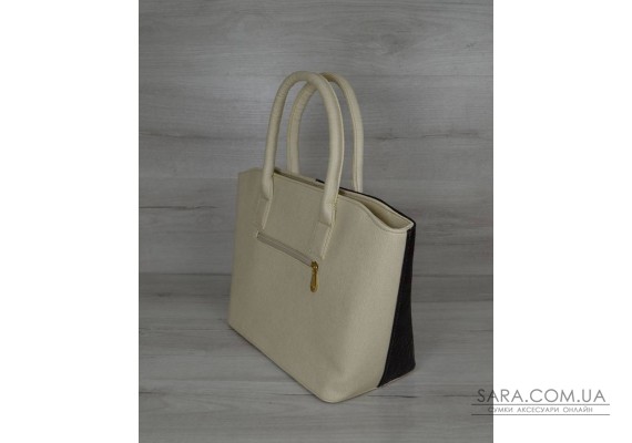 Класична жіноча сумка «Дві змійки “ молочна з вставкою чорна рептилія WeLassie