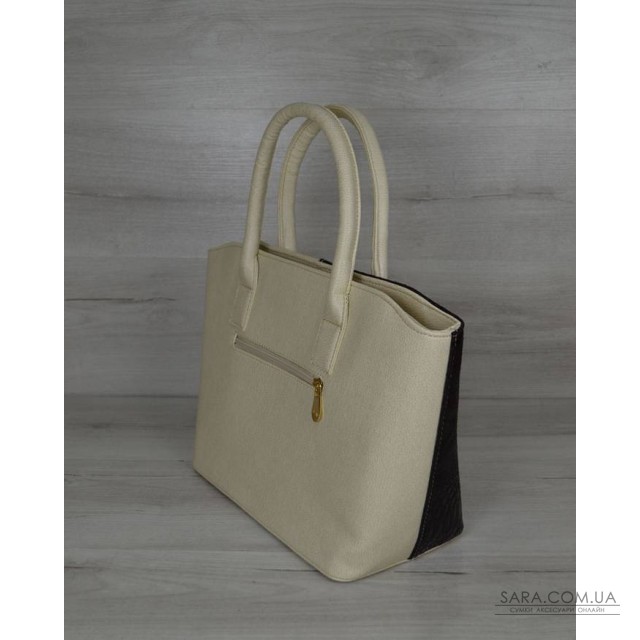 Класична жіноча сумка «Дві змійки “ молочна з вставкою чорна рептилія WeLassie дешево Класична жіноча сумка «Дві змійки “ молочна з вставкою чорна рептилія WeLassie дешево