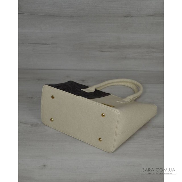 Класична жіноча сумка «Дві змійки “ молочна з вставкою чорна рептилія WeLassie дешево Класична жіноча сумка «Дві змійки “ молочна з вставкою чорна рептилія WeLassie дешево