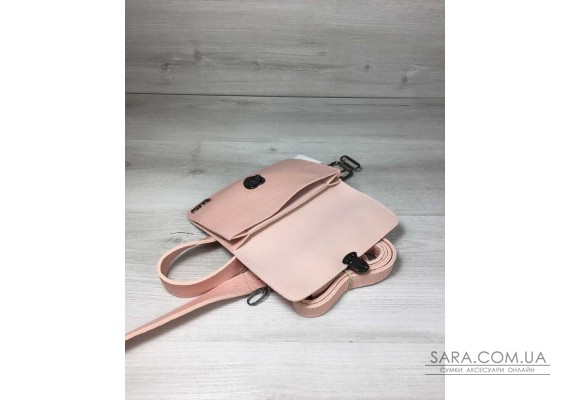 Женская сумка на пояс- клатч Арья пудрового цвета с черепашьем теснением WeLassie