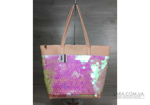 Женская сумка Лейла пудрового цвета с пайетками в виде шариков WeLassie