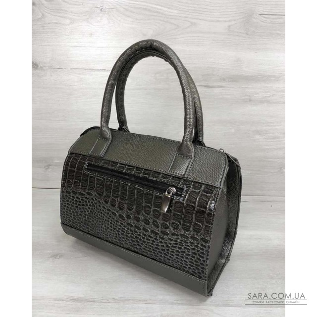 Жіноча сумка Маленький Саквояж кольору металік зі вставкою коричневий лаковий крокодил WeLassie дешево Жіноча сумка Маленький Саквояж кольору металік зі вставкою коричневий лаковий крокодил WeLassie дешево
