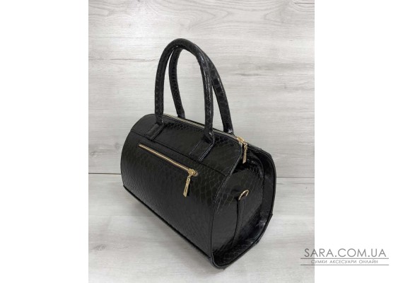 Жіноча сумка Маленький Саквояж чорного кольору зі вставкою чорний крокодил WeLassie