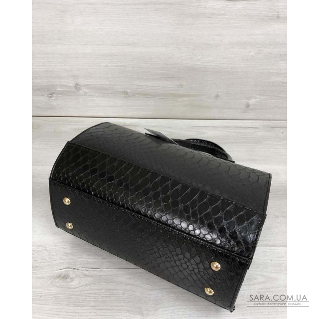 Жіноча сумка Маленький Саквояж чорного кольору зі вставкою чорний крокодил WeLassie дешево Жіноча сумка Маленький Саквояж чорного кольору зі вставкою чорний крокодил WeLassie дешево