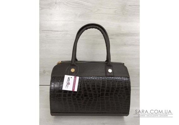 Жіноча сумка Маленький Саквояж коричневого кольору зі вставкою коричневий крокодил WeLassie