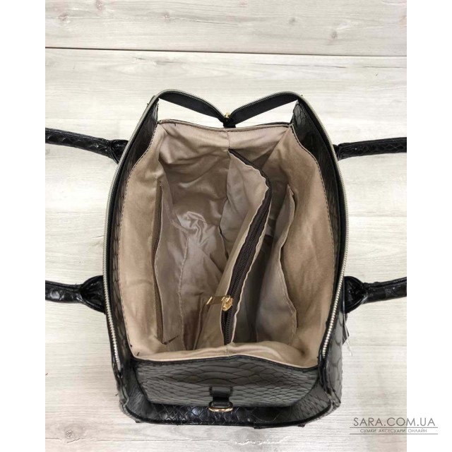 Жіноча сумка Маленький Саквояж чорного кольору зі вставкою чорний крокодил WeLassie дешево Жіноча сумка Маленький Саквояж чорного кольору зі вставкою чорний крокодил WeLassie дешево