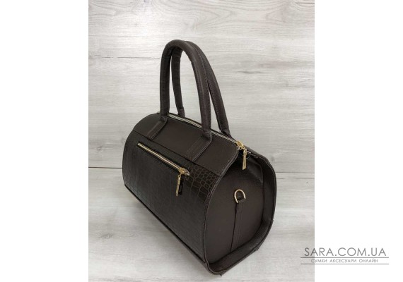 Жіноча сумка Маленький Саквояж коричневого кольору зі вставкою коричневий крокодил WeLassie