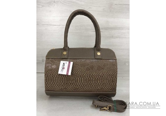 Жіноча сумка Маленький Саквояж кавового кольору зі вставкою кавова рептилія WeLassie