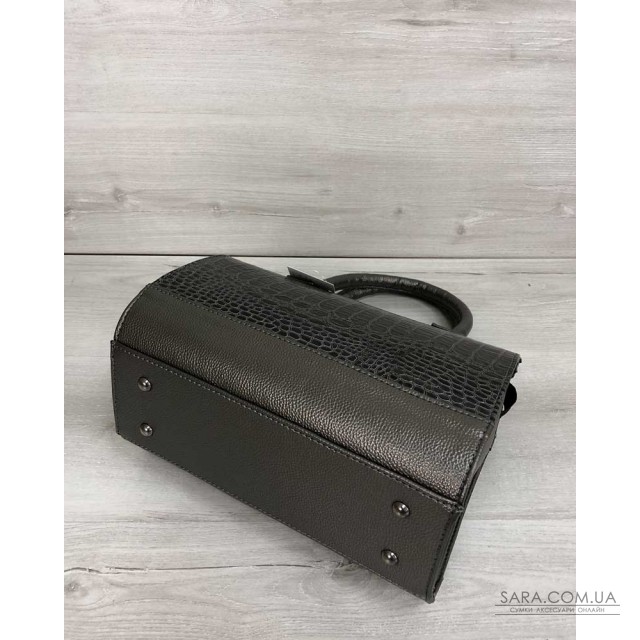 Жіноча сумка Маленький Саквояж кольору металік зі вставкою коричневий лаковий крокодил WeLassie дешево Жіноча сумка Маленький Саквояж кольору металік зі вставкою коричневий лаковий крокодил WeLassie дешево