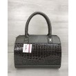 Жіноча сумка Маленький Саквояж кольору металік зі вставкою коричневий лаковий крокодил WeLassie