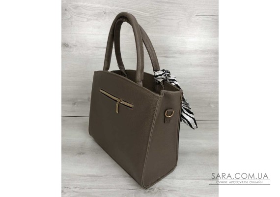 Класична жіноча сумка Бьянка кавового кольору зі вставкою чорна кобра WeLassie