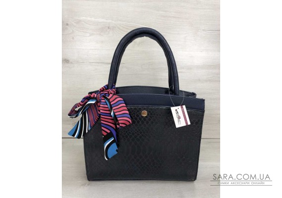 Класична жіноча сумка Бьянка синього кольору зі вставкою синя кобра WeLassie