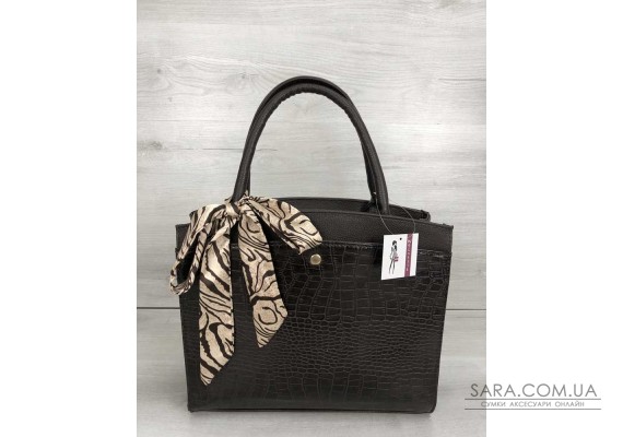 Класична жіноча сумка Бьянка коричневого кольору зі вставкою коричневий крокодил WeLassie
