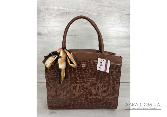 Класична жіноча сумка Бьянка рудого кольору зі вставкою рудий крокодил WeLassie