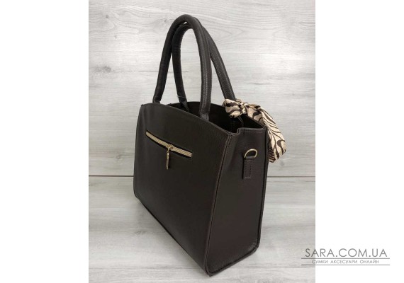 Класична жіноча сумка Бьянка коричневого кольору зі вставкою коричневий крокодил WeLassie