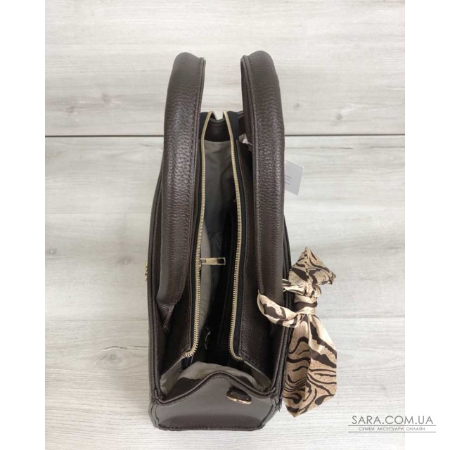 Класична жіноча сумка Бьянка коричневого кольору зі вставкою коричневий крокодил WeLassie дешево Класична жіноча сумка Бьянка коричневого кольору зі вставкою коричневий крокодил WeLassie дешево