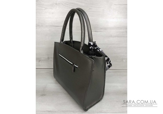 Класична жіноча сумка Бьянка кольору металік зі вставкою сірий лаковий крокодил WeLassie