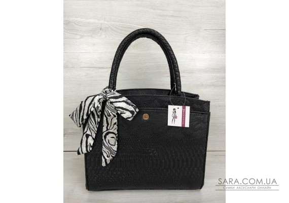 Класична жіноча сумка Бьянка чорна рептилія WeLassie