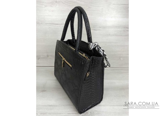 Класична жіноча сумка Бьянка чорна рептилія WeLassie