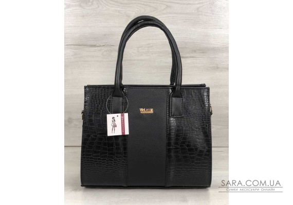 Каркасна жіноча сумка Селін чорного кольору зі вставками чорний крокодил WeLassie