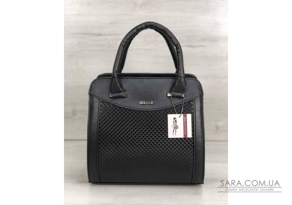 Каркасная женская сумка Эбби черного цвета со вставками черная лаковая клетка WeLassie