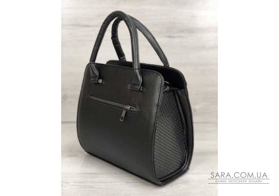 Каркасная женская сумка Эбби черного цвета со вставками черная лаковая клетка WeLassie