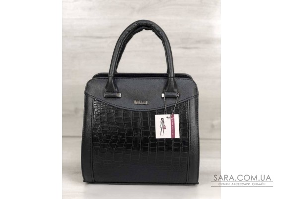 Каркасная женская сумка Эбби черного цвета со вставками черный крокодил WeLassie