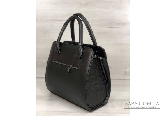 Каркасная женская сумка Эбби черного цвета со вставками черный крокодил WeLassie