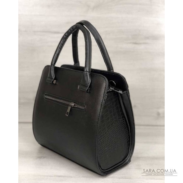 Каркасная женская сумка Эбби черного цвета со вставками черный крокодил WeLassie дешево Каркасная женская сумка Эбби черного цвета со вставками черный крокодил WeLassie дешево